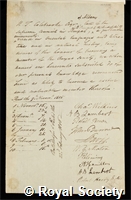 Colebrooke, Henry Thomas: certificate of election to the Royal Society