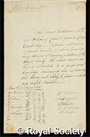 Fellowes, Sir James: certificate of election to the Royal Society