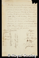 Pasley, Sir Charles William: certificate of election to the Royal Society