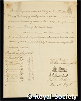Markland, James Heywood: certificate of election to the Royal Society