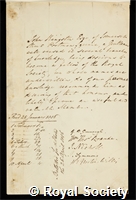 Kingston, John: certificate of election to the Royal Society