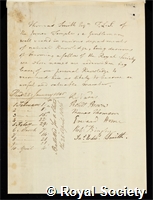 Smith, Thomas: certificate of election to the Royal Society