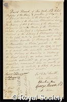 Hosack, David: certificate of election to the Royal Society