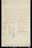 Stanhope, John Spencer: certificate of election to the Royal Society