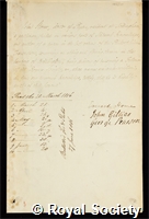 Storer, John: certificate of election to the Royal Society