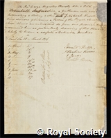Thursby, George Augustus: certificate of election to the Royal Society