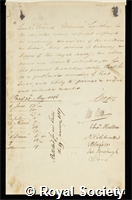 Lambton, William: certificate of election to the Royal Society