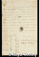 Bromhead, Sir Edward Thomas Ffrench: certificate of election to the Royal Society
