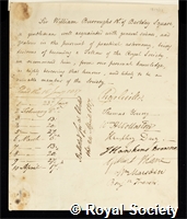 Burroughs, Sir William: certificate of election to the Royal Society