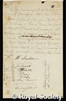 Warre, John Ashley: certificate of election to the Royal Society