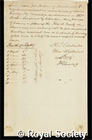 Baillie, John: certificate of election to the Royal Society