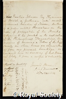 Johnson, James Rawlins: certificate of election to the Royal Society