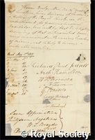 Busby, Thomas: certificate of election to the Royal Society