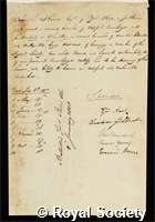 Hume, Joseph: certificate of election to the Royal Society
