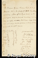 Tavel, George Frederic: certificate of election to the Royal Society