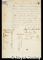 Croft, Sir John: certificate of election to the Royal Society
