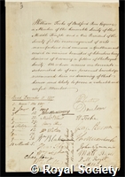 Tooke, William: certificate of election to the Royal Society