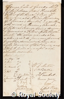 Currey, George Gilbert: certificate of election to the Royal Society