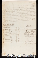 Foster, John Leslie: certificate of election to the Royal Society