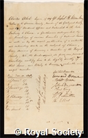 Abel,  Clarke: certificate of election to the Royal Society