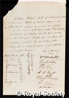 Prout, William: certificate of election to the Royal Society