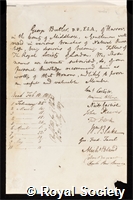 Butler, George: certificate of election to the Royal Society