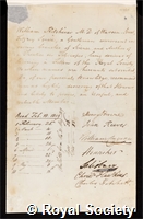 Kitchiner, William: certificate of election to the Royal Society