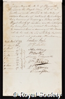 Magrath, Sir George: certificate of election to the Royal Society