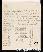 Walter, Henry: certificate of election to the Royal Society