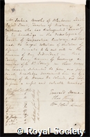 Brookes, Joshua: certificate of election to the Royal Society