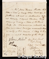 Hustler, James Devereux: certificate of election to the Royal Society