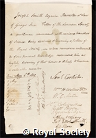 Smith, Joseph: certificate of election to the Royal Society