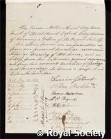 Conybeare, William Daniel: certificate of election to the Royal Society