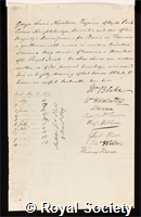 Collingwood, George Lewis Newnham: certificate of election to the Royal Society