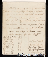 Ives, Jeremiah: certificate of election to the Royal Society