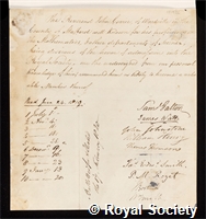 Corrie, John: certificate of election to the Royal Society