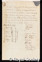 Card, Henry: certificate of election to the Royal Society