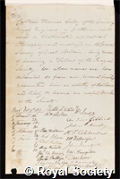 Colby, Thomas Frederick: certificate of election to the Royal Society