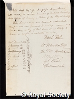 Hall, Sir John: certificate of election to the Royal Society