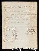 Clarke, Loftus Longueville Tottenham: certificate of election to the Royal Society