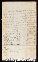 Franklin, Sir William: certificate of election to the Royal Society