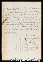 Nepean, Sir Evan: certificate of election to the Royal Society