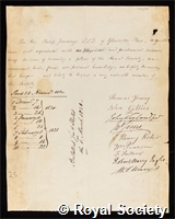 Jennings, Philip: certificate of election to the Royal Society