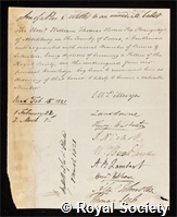 Strangways, William Thomas Horner Fox, 4th Earl of Ilchester: certificate of election to the Royal Society