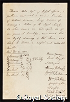 Tooke, Thomas: certificate of election to the Royal Society