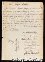 Oersted, Hans Christian: certificate of election to the Royal Society