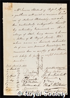 Stodart, James: certificate of election to the Royal Society