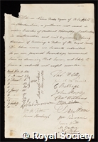 Forbes, William Nairn: certificate of election to the Royal Society