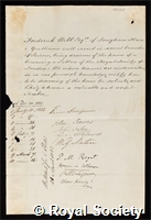 Webb, Frederick: certificate of election to the Royal Society