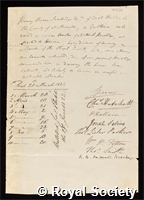 Sawbridge, Henry Barne: certificate of election to the Royal Society